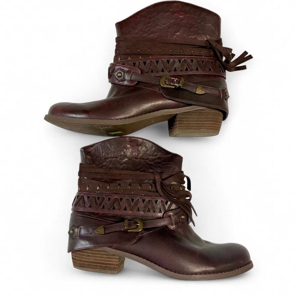 Not Rated Mahogany Brown western boho ankle cowboy style boots